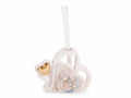 Cuore in porcellana con decori Sacra Famiglia con decori in oro e stick, set da 6 pezzi, cm 10,5x4x8 H (con stick15,5)