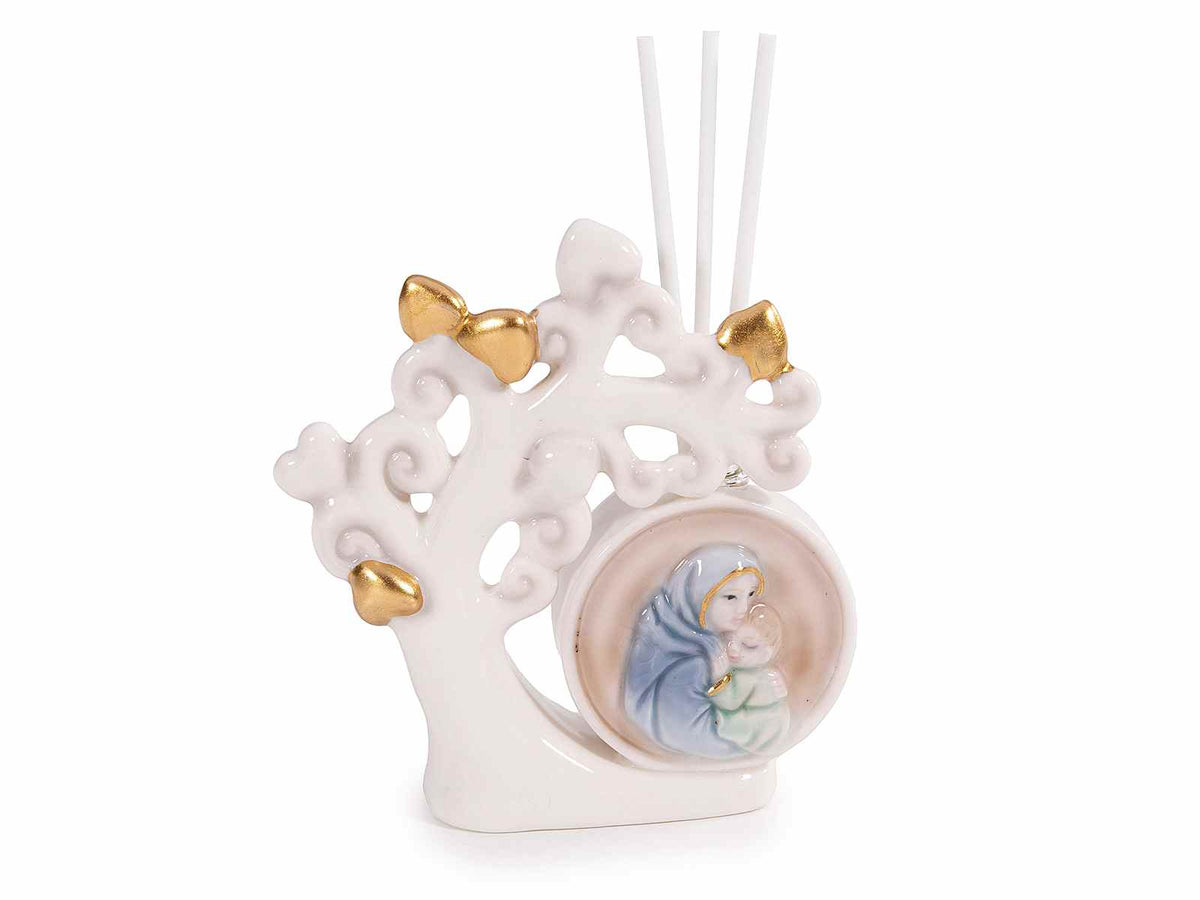 Profumatore albero della vita in porcellana con decori oro e stick, set da 6 pezzi, cm10x3,5x10,5H(con stick13,5)