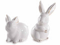 Coniglietti di Pasqua in porcellana lucida bianca con dettagli simil oro lucido, set da 8 pezzi, cm 5 x 5,5 x 8 H