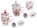 Tazze di Natale in porcellana con coperchio decorato con pupazzo di neve, set da 4 pezzi, Tazza: Ø 8,5 cm x 10,5 H