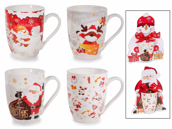 Tazze di Natale in porcellana con fantasia a tema in confezione regalo sagomata, set da 8 pezzi, Tazza: Ø 8 cm x 10,5 H