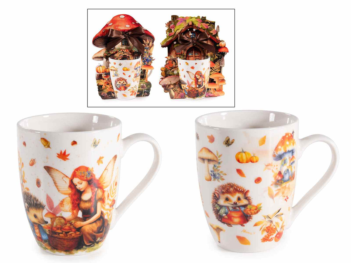 Tazze in porcellana decorata con fantasia autunnale in confezione regalo, set da 8 pezzi, Tazza: Ø 8 x 10,5 H
