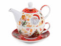 Set tazza e teiera di Natale in porcellana con piattino abbinato e stampe a tema, set da 2 pezzi, cm 16 x 10,5 x 13,5 H