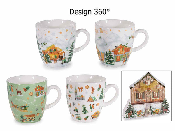 Tazzine da caffè di Natale con fantasia villaggio innevato in confezione regalo, set da 8 pezzi, Tazzina: Ø 5,5 cm x 6 H