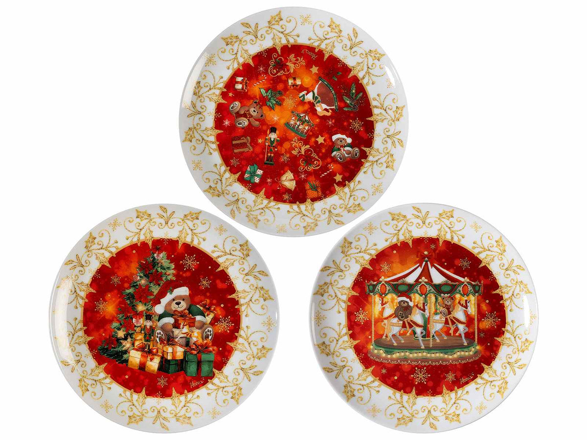 Piatti con fantasia vintage natalizia in porcellana lucida alimentare, set da 6 pezzi, Ø 20,5 cm