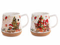 Tazze con fantasia di Natale in porcellana con base in sughero, set da 4 pezzi, Ø 11 cm x 11 H