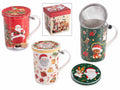 Confezione regalo di Natale con tazza tisaniera in ceramica decorata con stampa, set da 3 pezzi, Tazza: Ø 8 cm x 10,5 H