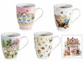 Tazze in porcellana con decori primavera in confezione regalo sagomata a casetta, set da 8 pezzi, Tazza: Ø 8 cm x 10,5 H
