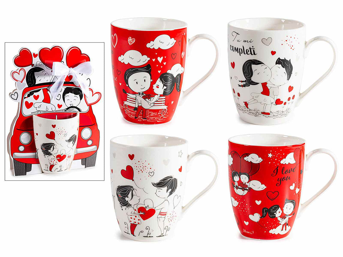 Tazze in porcellana per San Valentino con decori coppia di innamorati, set da 8 pezzi, Tazza: Ø 8 cm x 10,5 H