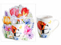 Tazze in porcellana con stampa floreale e lettera iniziale E in confezione, set da 3 pezzi, Tazza: Ø 8 cm x 10,5 H