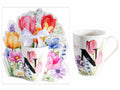 Tazze in porcellana con stampa floreale e lettera iniziale N in confezione, set da 3 pezzi, Tazza: Ø 8 cm x 10,5 H