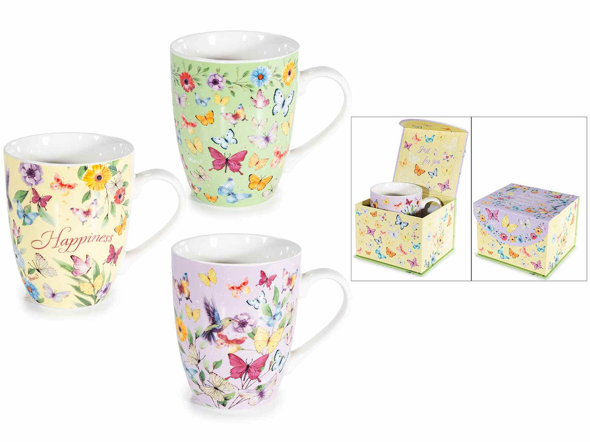Tazze in porcellana con decori floreali in confezione regalo magnetica, set da 6 pezzi, Tazza: Ø 8,5 cm x 10,5 H