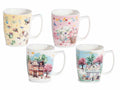 Tazze squadrate in porcellana con decori primavera, set da 8 pezzi, Ø 8,5 cm x 10 H