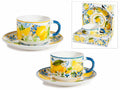 Tazze in porcellana con piattino e decori stampati limone / maioliche, set da 4 pezzi, Tazza: Ø 8 cm x 6 H