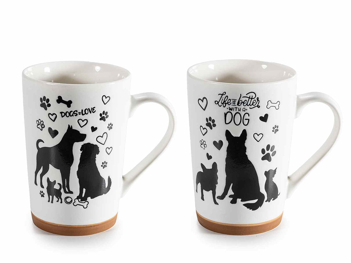 Tazza in porcellana con base colorata e incisioni cani, set da 8 pezzi, Ø 8,5 cm x 12 H
