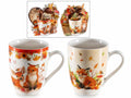Tazze in porcellana con decoro animaletti del bosco e confezione regalo, set da 4 pezzi, Tazza: Ø 8 cm x 10,5 H