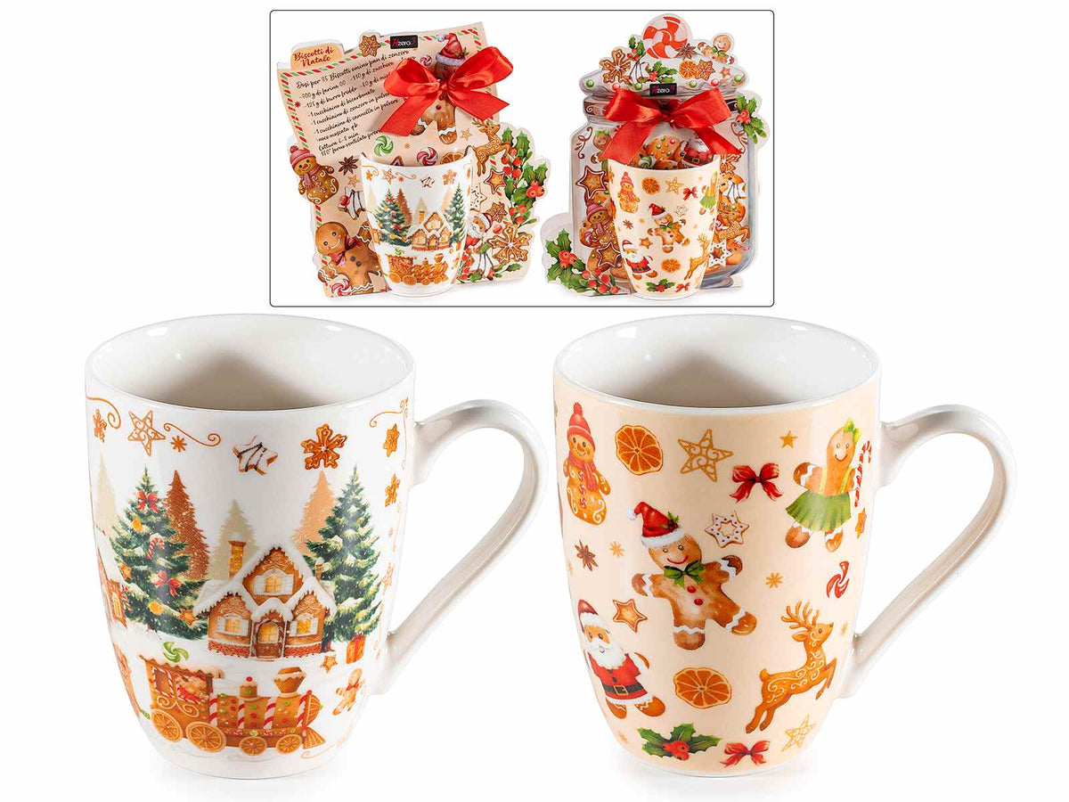 Tazze di Natale in porcellana con decoro biscottini pan di zenzero, set da 4 pezzi, Tazza: Ø 8 cm x 10,5 H