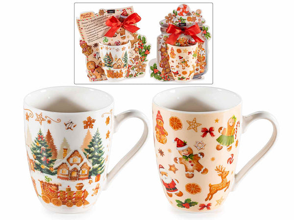 Tazze di Natale in porcellana con decoro biscottini pan di zenzero, set da 4 pezzi, Tazza: Ø 8 cm x 10,5 H
