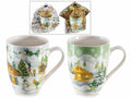 Tazze di Natale in porcellana con decoro villaggio innevato, in confezione, set da 4 pezzi, Tazza: Ø 8 cm x 10,5 H