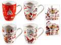 Tazze di Natale in porcellana con decoro a tema, in confezione regalo sagomata, set da 4 pezzi, Tazza: Ø 8 cm x 10,5 H