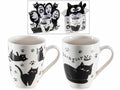 Tazze in porcellana con decoro gatti e confezione regalo sagomata con fiocchetto, set da 4 pezzi, Tazza: Ø 8 cm x 10,5 H