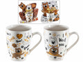 Tazze in porcellana con decoro cani e confezione regalo sagomata con fiocchetto, set da 4 pezzi, Tazza: Ø 8 cm x 10,5 H