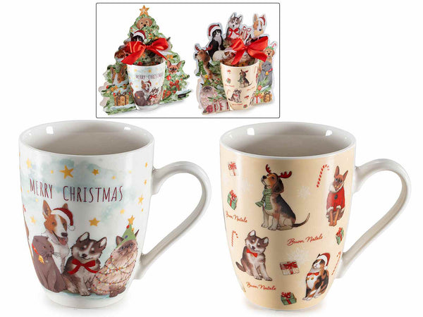 Tazze in porcellana con decoro gatti e cani natalizi, in confezione regalo, set da 4 pezzi, Tazza: Ø 8 cm x 10,5 H