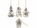Decorazioni natalizie in porcellana dorata con cordino da appendere, set da 4 pezzi, Albero: cm 5 x 4,5 x 7,5 H