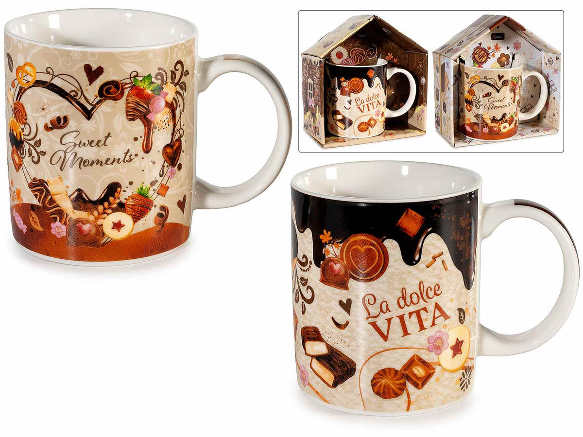 Set di 2 tazze in porcellana 320 ml con stampa cioccolato e dolcetti – Natale