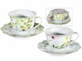 Tazze da tè in porcellana con piattino sagomato e design floreale, set da 2 pezzi, Tazza: Ø 10 cm x 6,5 H