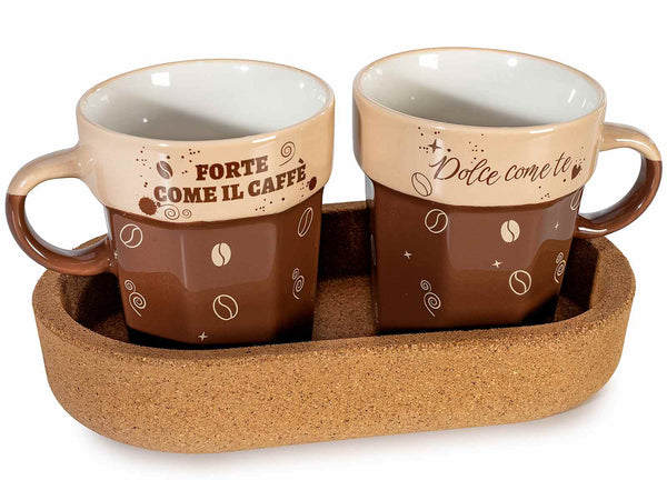 Set di 2 confezioni da 2 tazze in porcellana 150 ml con vassoio in sughero – Natale
