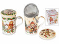Tazze di Natale con decori pan di zenzero in porcellana con filtro in acciaio, set da 2 pezzi, Tazza: Ø 8 cm x 11,5 H