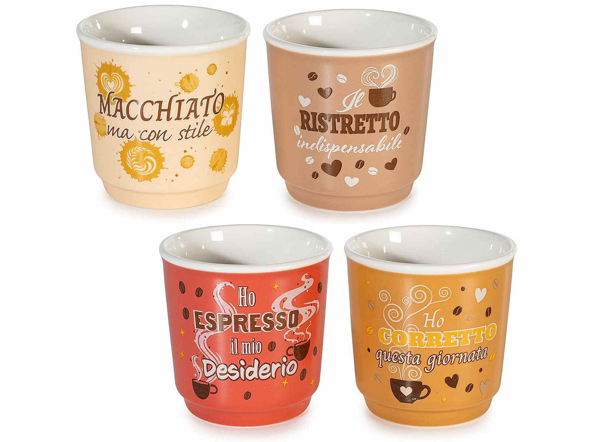 Bicchierini da caffè in porcellana colorata con scritte a tema, set da 8 pezzi, Ø 6 cm x 6 H