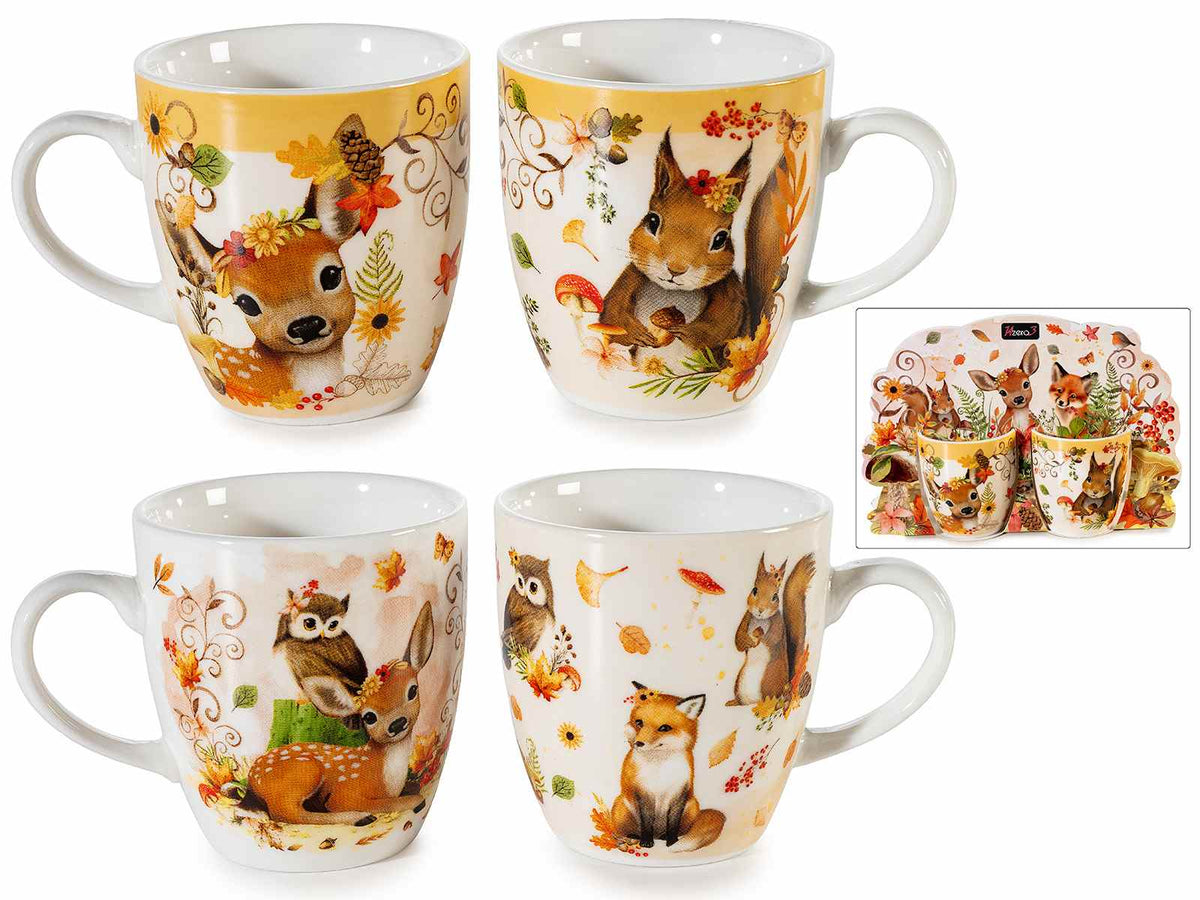 2 tazzine da caffè in porcellana con stampa animaletti del bosco, in confezione, set da 4 pezzi, Tazzina: Ø 5,5 cm x 6 H