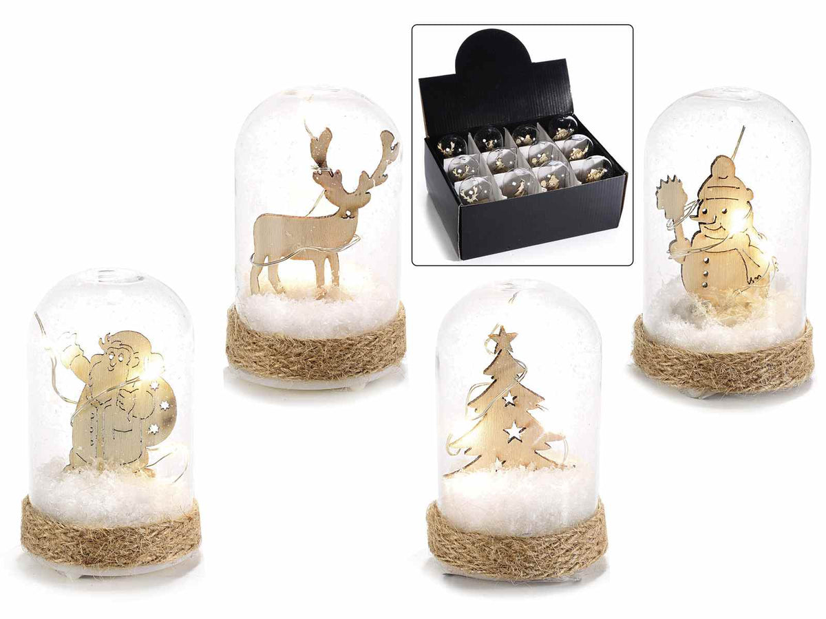Decorazioni natalizie in vetro con decoro Babbo, pupazzo neve, renna e albero, set da 12 pezzi, Ø 4,5 cm x 7 H