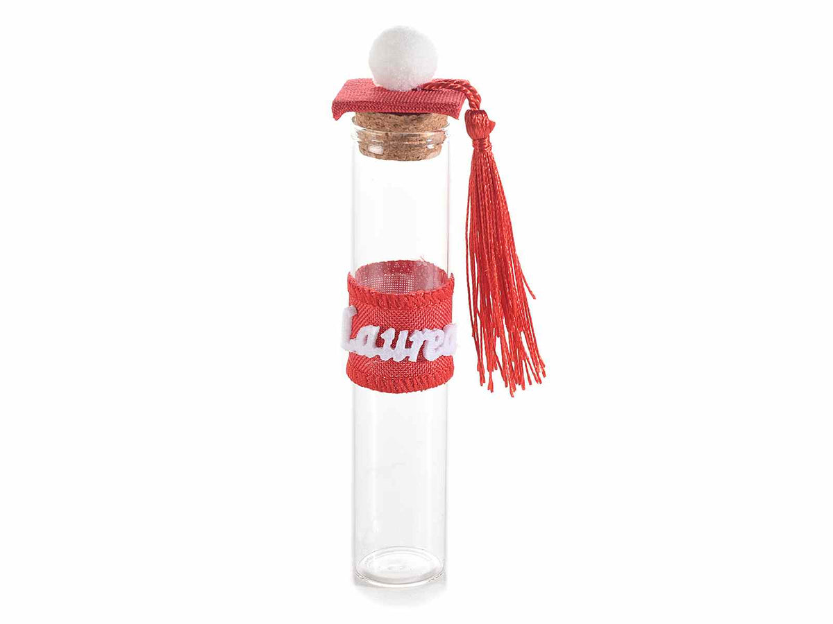 Provette per confetti per bomboniera laurea in vetro trasparente con tappo, set da 20 pezzi, Ø2,5cmx12H (con tappo14)