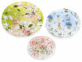 Piatti pasquali tondi in vetro decorato con coniglietti e fiori, set da 2 pezzi, Grande: Ø 28 cm