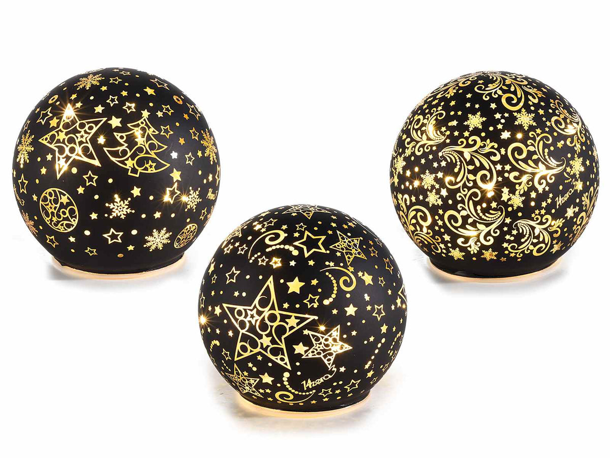 Lampada natalizie a sfera vetro decorato con stelline e luci LED, da appoggiare, set da 6 pezzi, Ø 10 cm x 9 H