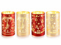 Lampade natalizie cilindriche in vetro decorato con luci LED, set da 4 pezzi, Ø 9 cm x 15 H