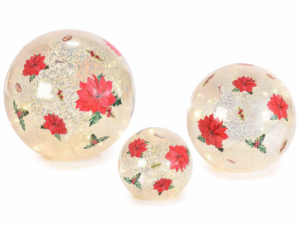Lampade a sfera natalizie in vetro decorato con stelle di Natale con luci LED, Grande: Ø 17,5 cm x 17 H