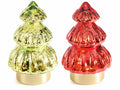Albero di Natale a lampada in vetro lavorato con luci LED, set da 2 pezzi, Ø 12 cm x 18,5 H