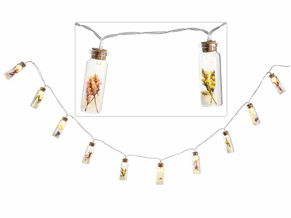 Catene decorative natalizie luminose con 10 bottigliette di vetro con fiori, set da 3 pezzi, cm93 con luci + 30solo cavo