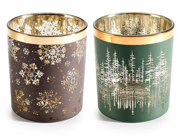 Set di 6 portacandela natalizio in vetro colorato con dettagli simil oro lucido e decori, Ø 8,5 cm x 10 H