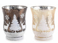 Set di 6 portacandela di Natale in vetro con decori paesaggio innevato e renne, Ø 8,5 cm x 11 H