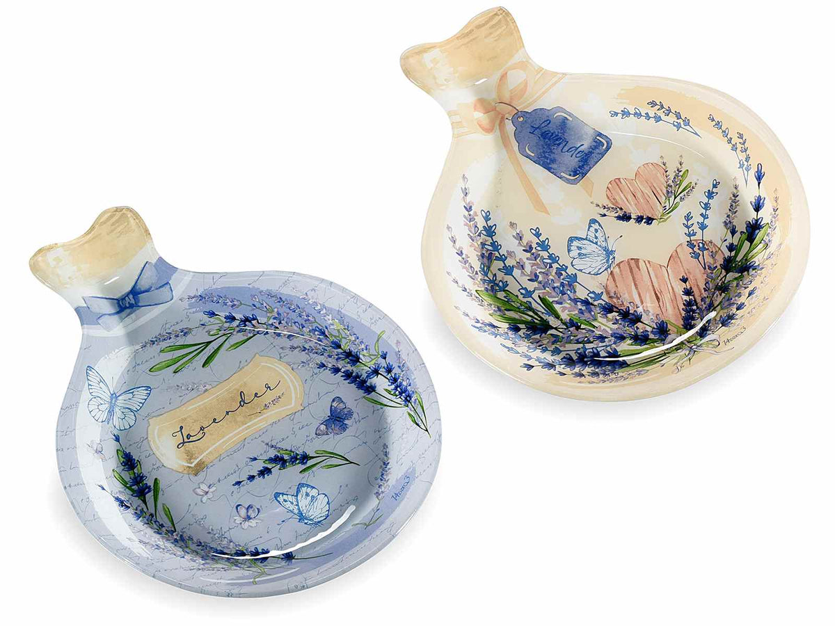 Piatti alimentari a forma di botticino in vetro con decorazioni a tema lavanda, set da 6 pezzi, cm 20,5 x 26 H