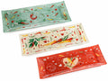 Piatti rettangolare in vetro con decori peperoncini / cornetti portafortuna, set da 6 pezzi, cm 37,5 x 15 H