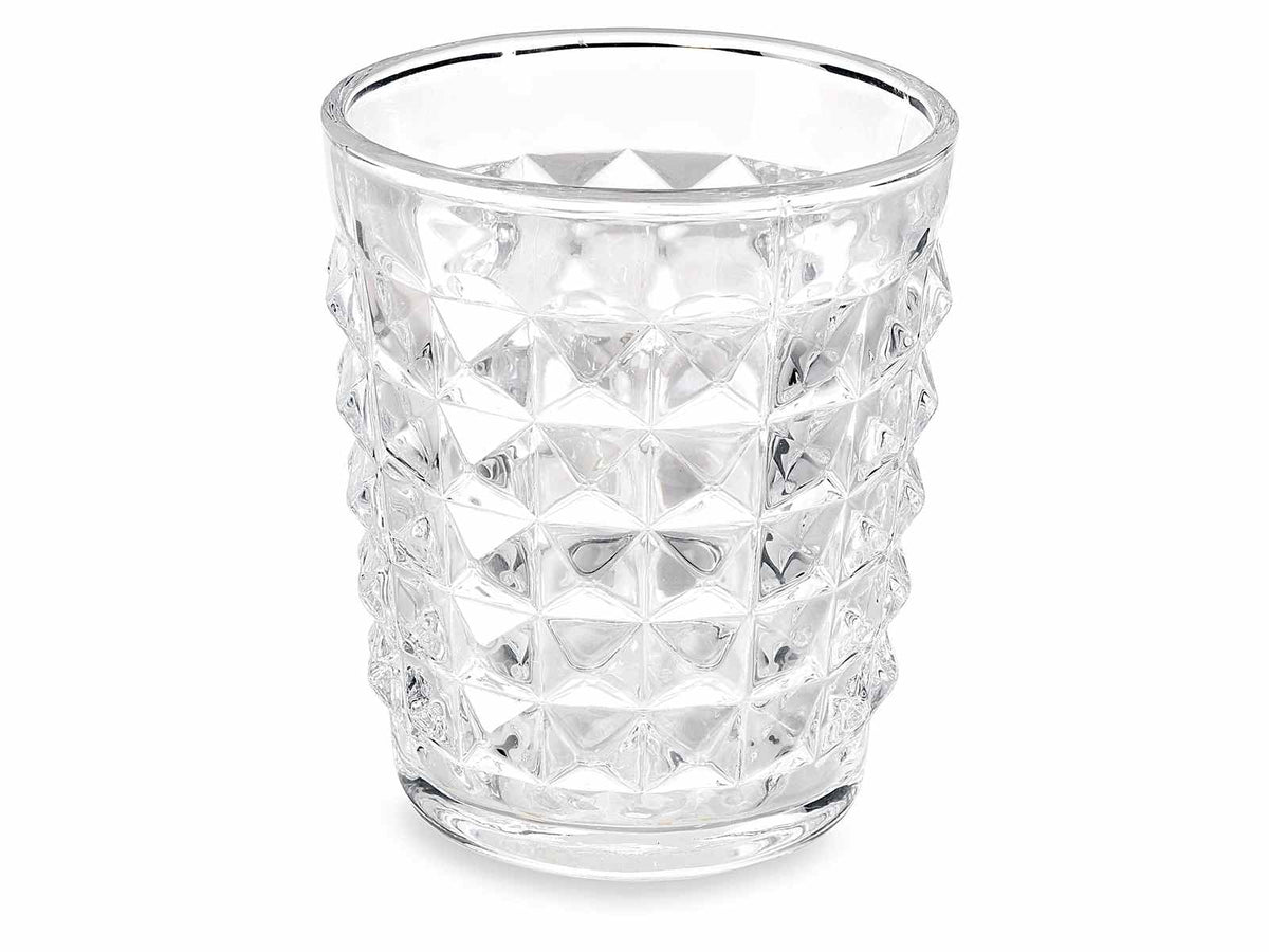 Eleganti bicchieri da tavola in vetro trasparente lavorato ideali per eventi, set da 6 pezzi, Ø 8,5 cm x 10 H