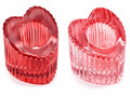 Portacandela a forma di cuore in vetro colorato zigrinato rosso e rosa, ideali, set da 12 pezzi, cm 4,5 x 4,5 x 5 H