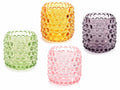 Portacandele a bicchiere in vetro colorato e lavorato a rilievo pois, set da 8 pezzi, Ø 8 cm x 8,5 H