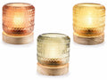 Lampade in vetro colorato con base in legno e luce a LED, set da 3 pezzi, Ø 13 cm x 14,5 H